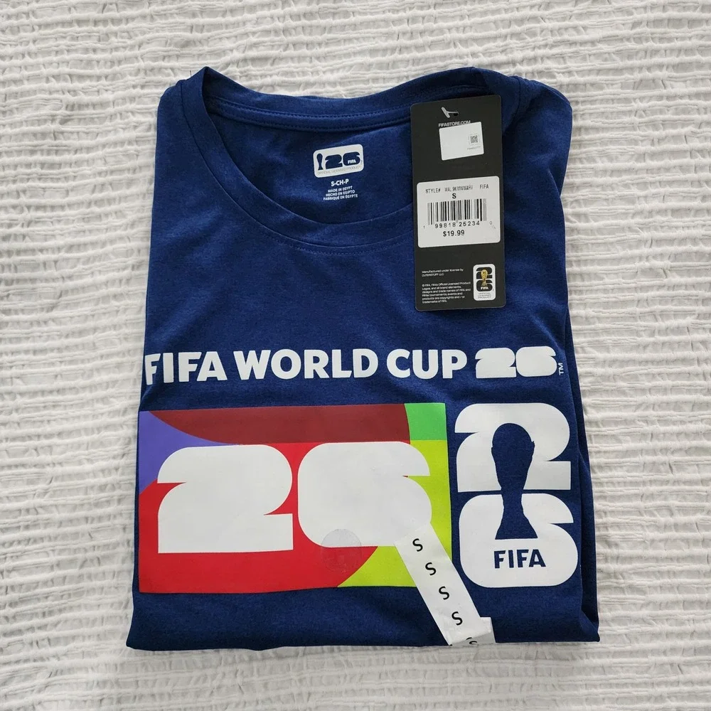 FIFA World Cup 26 Men's Small Muscle Tank Top Navy Blue Graphic Soccer Tee